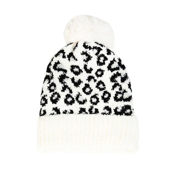 NEW Iovry Leopard Animal Pattern Faux Fur Pom Pom Fleeced Lined Soft Beanie Hat - Picture 4 of 7